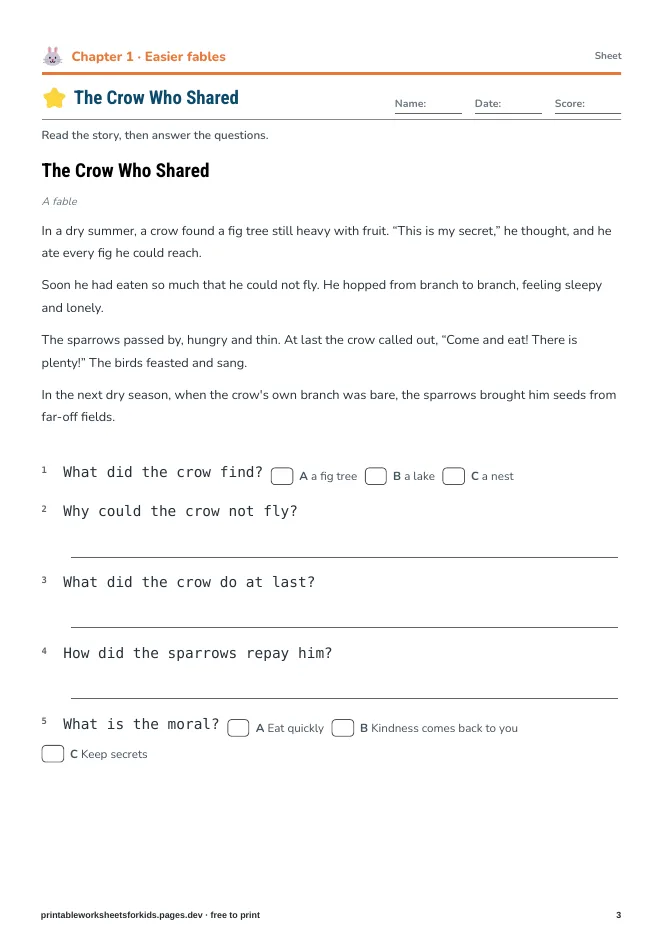 Fables from Around the World – Practice sheet