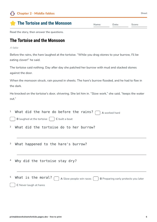 Fables from Around the World – Practice sheet