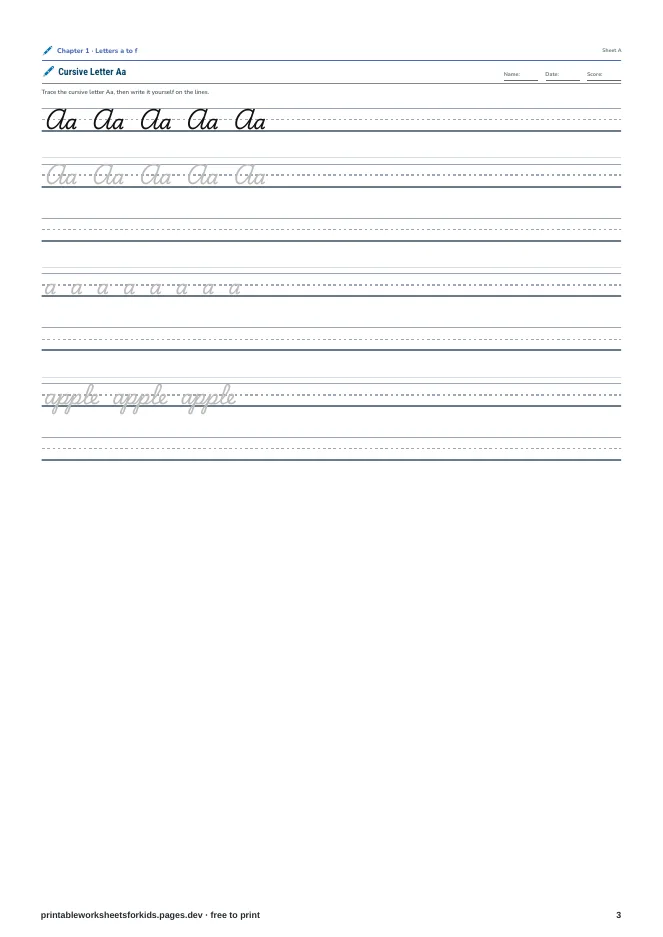 Cursive Handwriting Course – Practice sheet