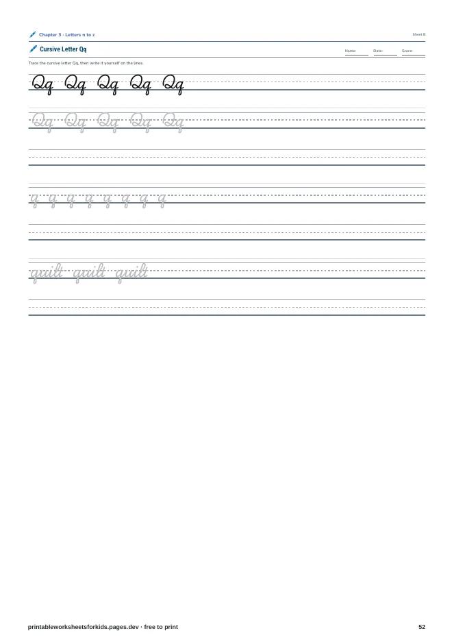 Cursive Handwriting Course – Practice sheet