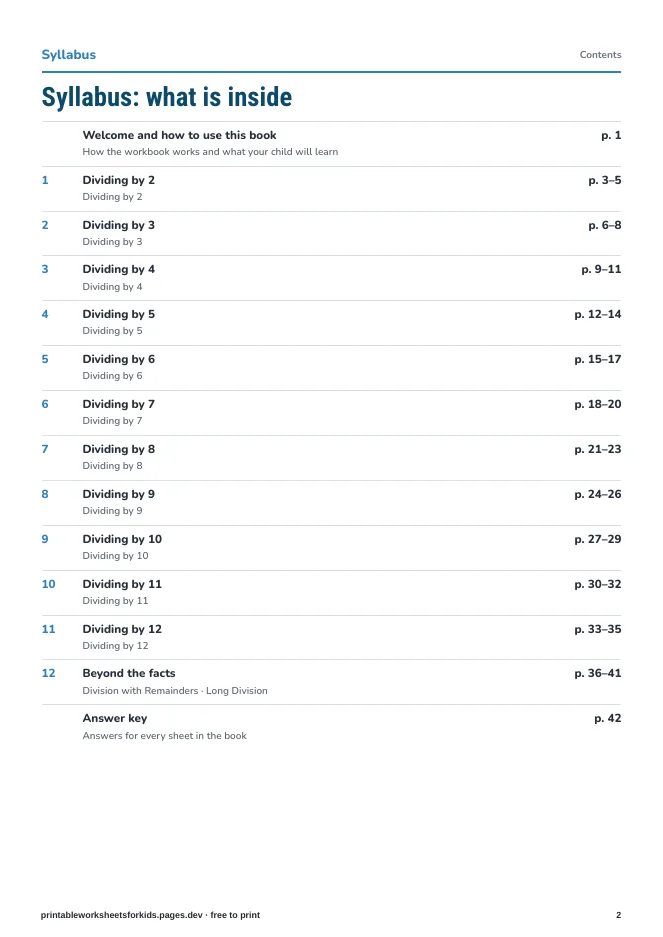 Division Facts Practice – Syllabus