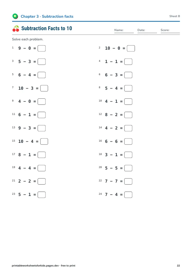 Grade 1 Math: Addition & Subtraction – Practice sheet