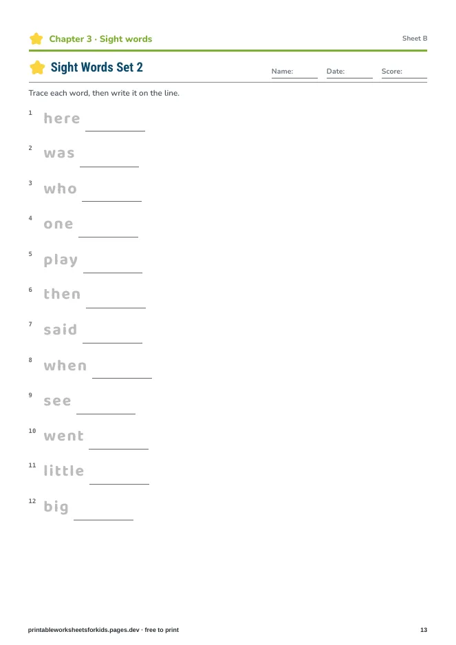 Grade 1 Reading & Phonics – Practice sheet