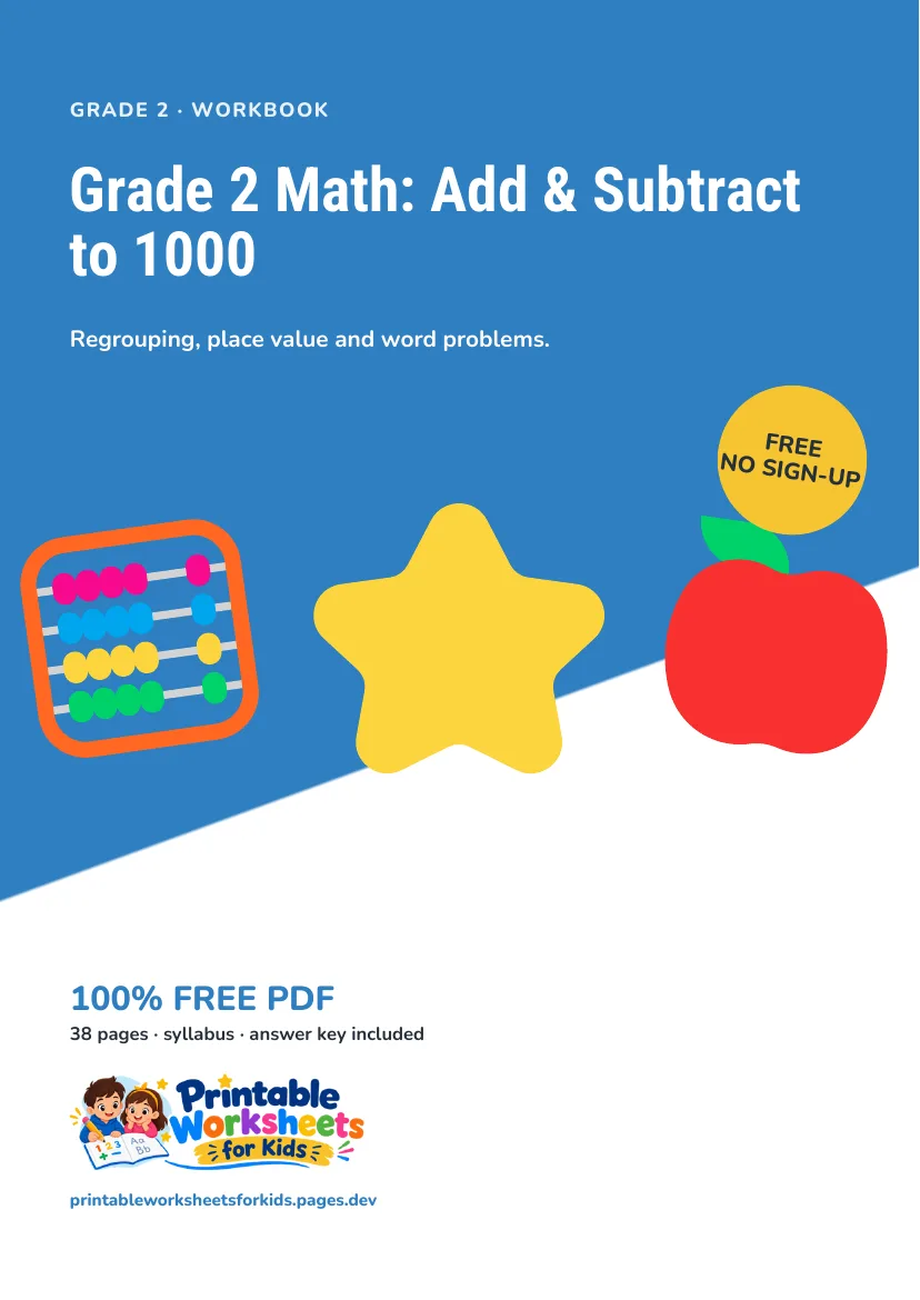 Grade 2 Math: Add & Subtract to 1000 workbook cover