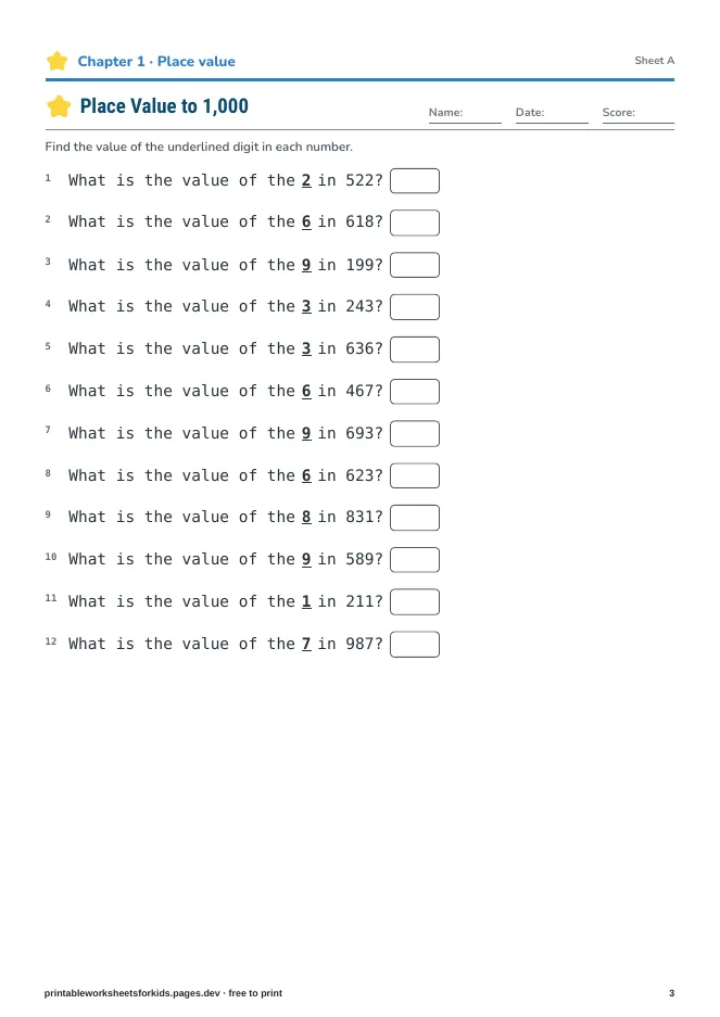 Grade 2 Math: Add & Subtract to 1000 – Practice sheet