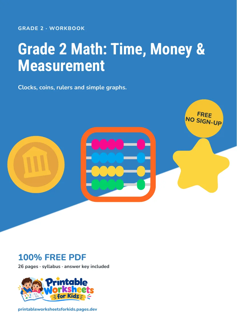 Grade 2 Math: Time, Money & Measurement workbook cover