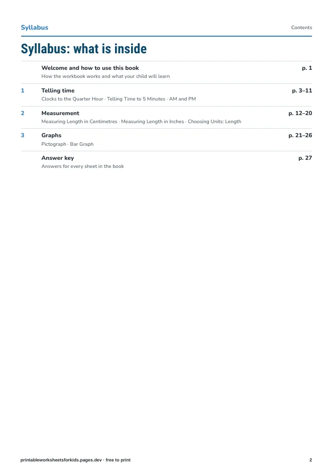Grade 2 Math: Time, Money & Measurement – Syllabus