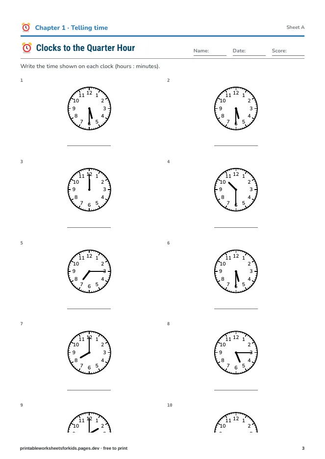 Grade 2 Math: Time, Money & Measurement – Practice sheet