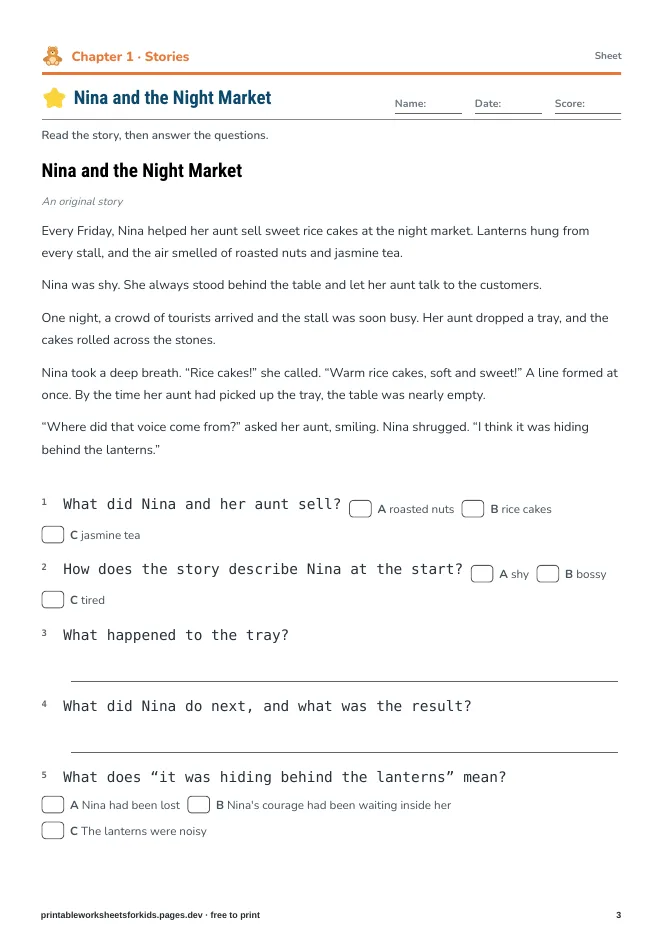 Grade 2 Reading Comprehension – Practice sheet