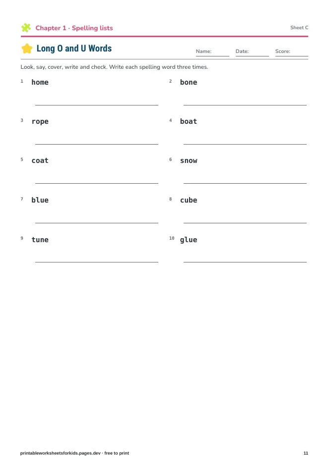 Grade 2 Spelling & Grammar – Practice sheet