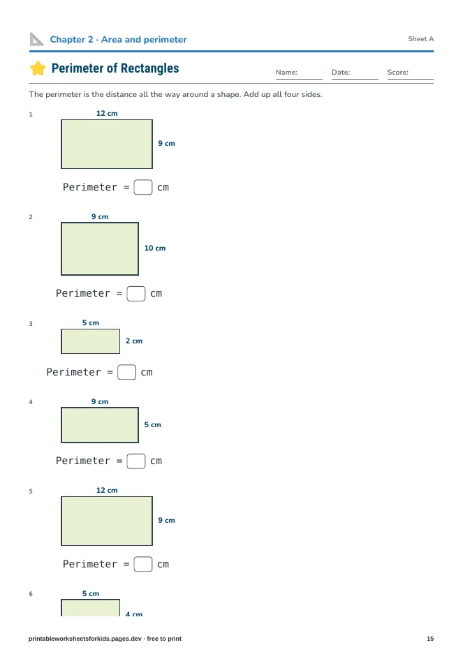 Grade 3 Math: Fractions, Area & Measurement – Practice sheet