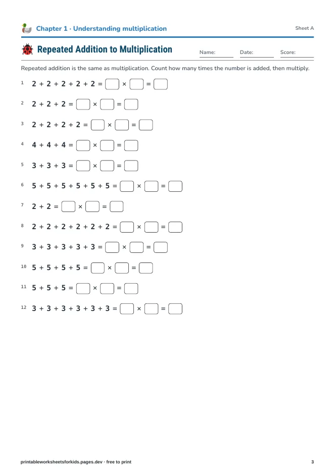 Grade 3 Math: Multiplication & Division – Practice sheet
