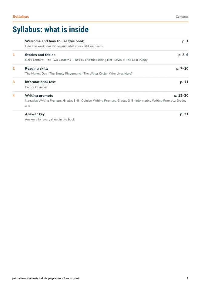 Grade 3 Reading & Writing – Syllabus