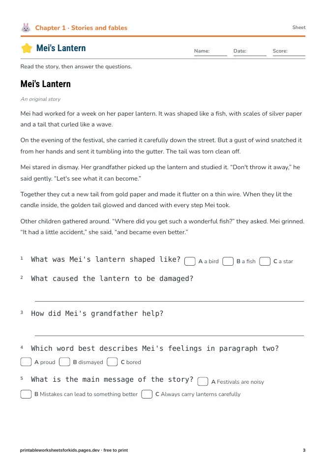 Grade 3 Reading & Writing – Practice sheet