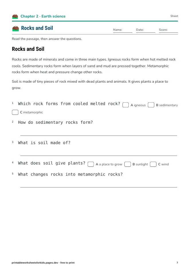 Grade 3 Science Explorers – Practice sheet