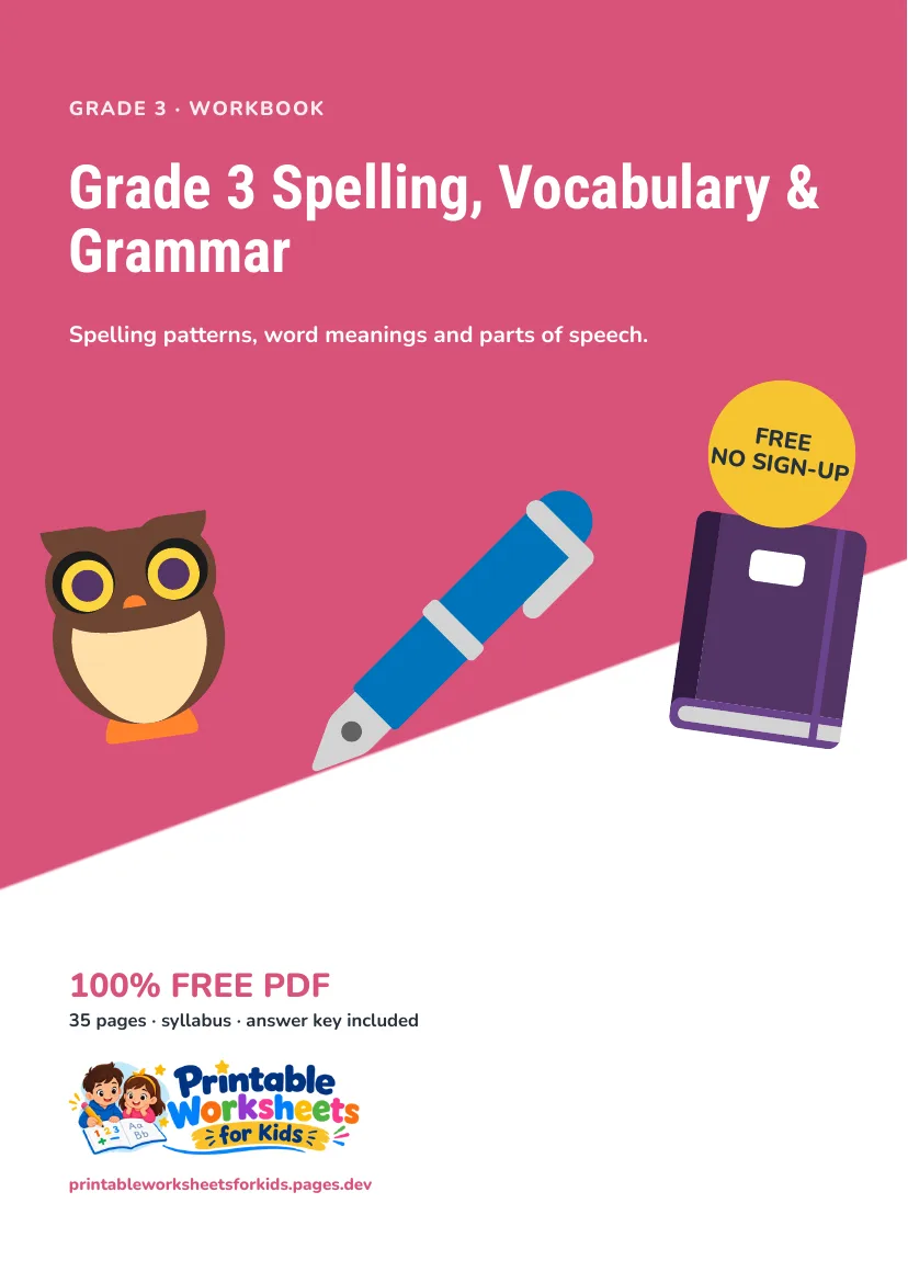 Grade 3 Spelling, Vocabulary & Grammar workbook cover