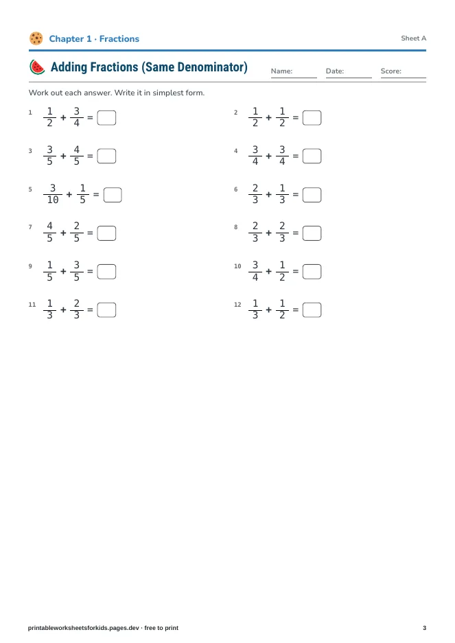 Grade 4 Math: Fractions & Decimals – Practice sheet