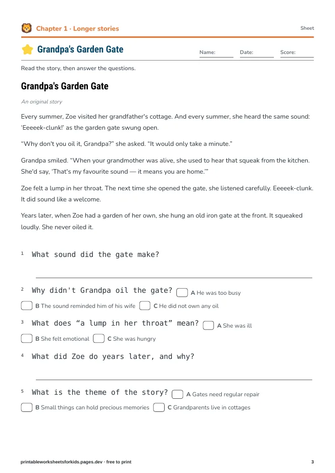 Grade 4 Reading & Writing – Practice sheet