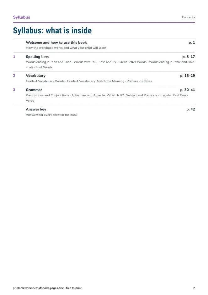 Grade 4 Spelling & Vocabulary – Syllabus