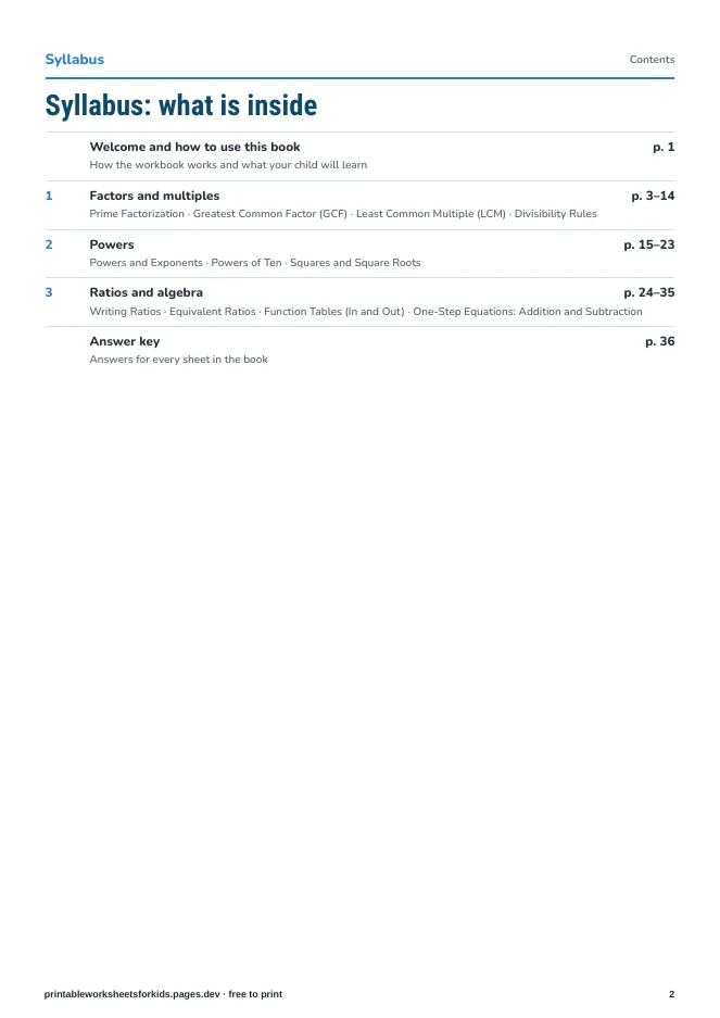 Grade 5 Math: Expressions, Factors & Powers – Syllabus