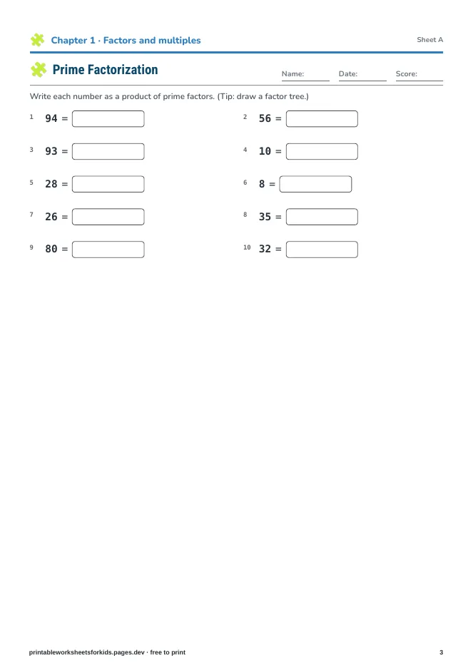 Grade 5 Math: Expressions, Factors & Powers – Practice sheet