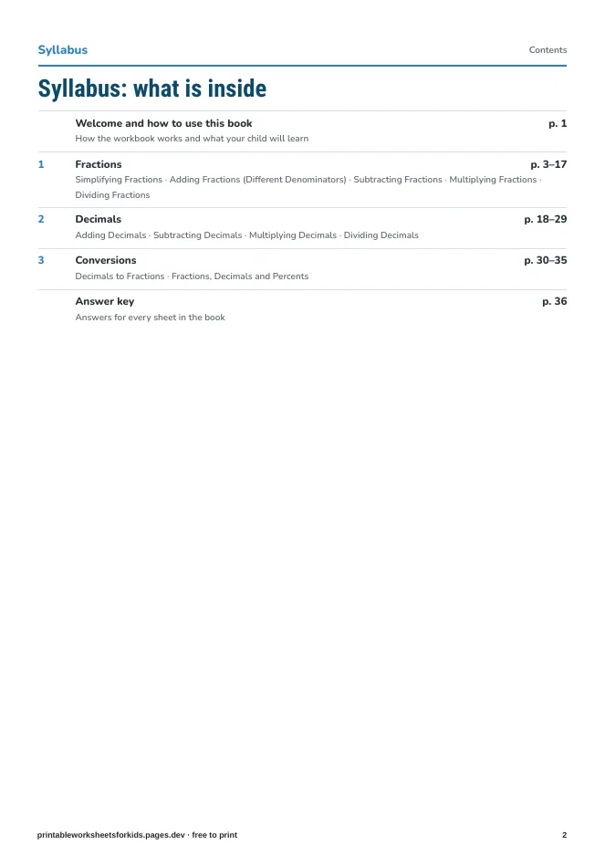 Grade 5 Math: Fractions & Decimals – Syllabus