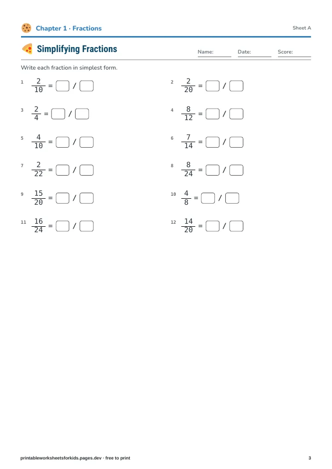 Grade 5 Math: Fractions & Decimals – Practice sheet