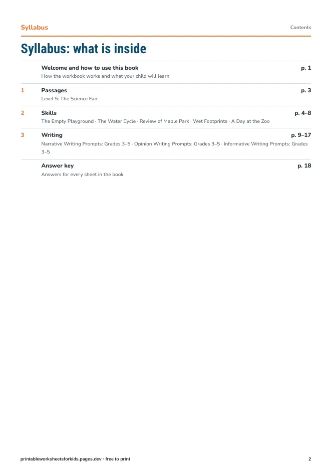 Grade 5 Reading & Writing – Syllabus