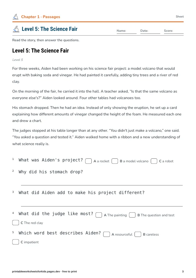 Grade 5 Reading & Writing – Practice sheet