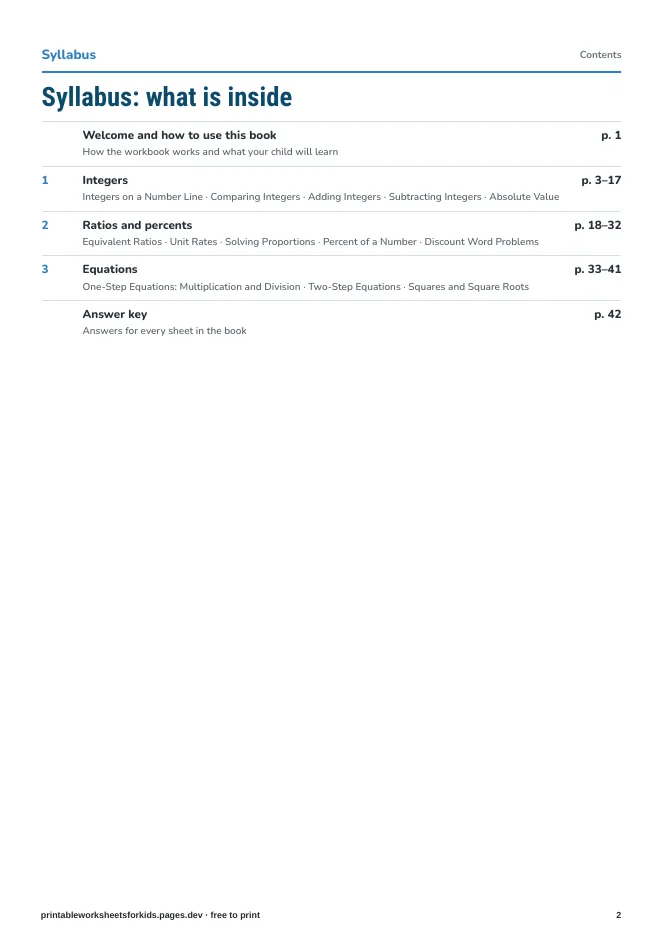Grade 6 Math Bridge – Syllabus