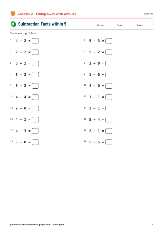 First Addition & Subtraction – Practice sheet