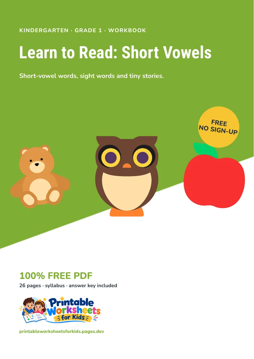 Learn to Read: Short Vowels workbook cover