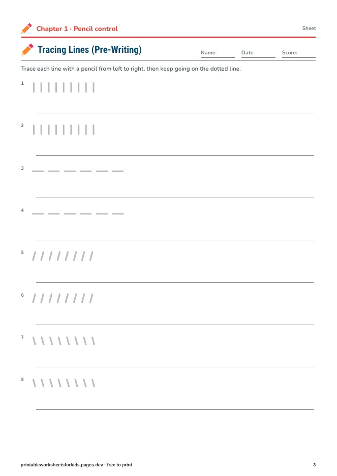 Pre-Writing & First Words – Practice sheet