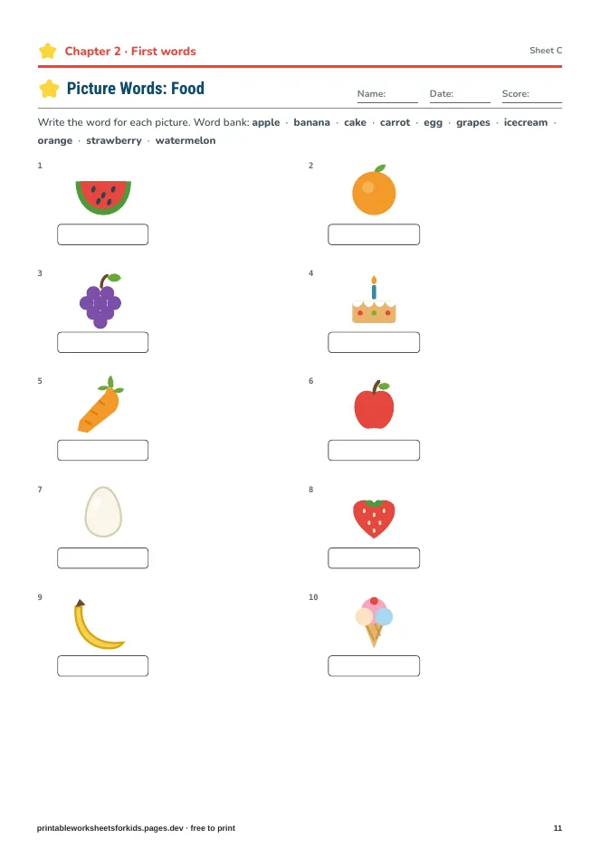 Pre-Writing & First Words – Practice sheet