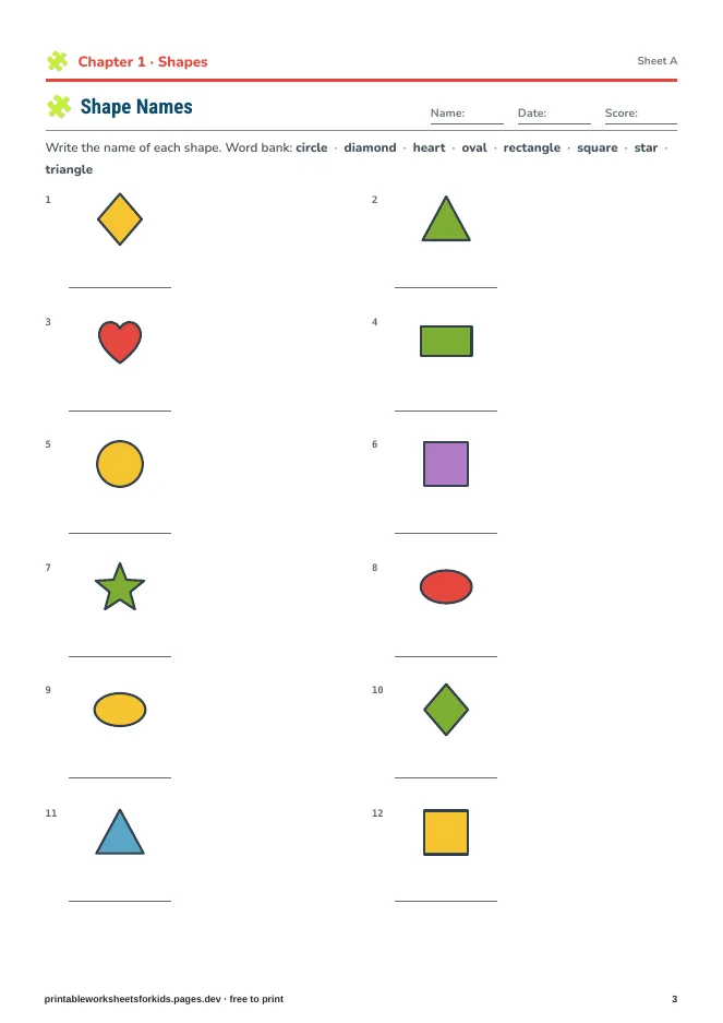 Shapes, Colours & Sorting – Practice sheet