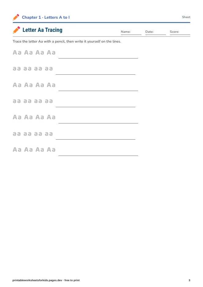 Print Handwriting A to Z – Practice sheet