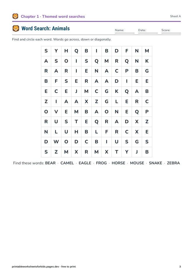 Word Search & Word Puzzle Book – Practice sheet