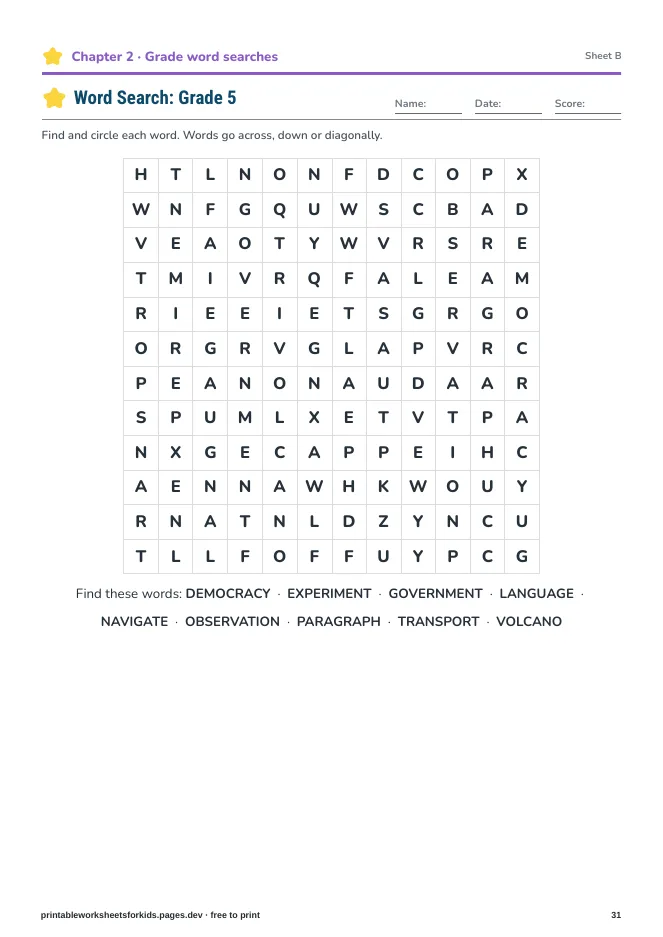 Word Search & Word Puzzle Book – Practice sheet